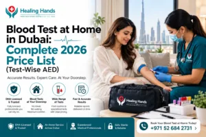Blood test at home in Dubai – 2026 price list by Healing Hands.